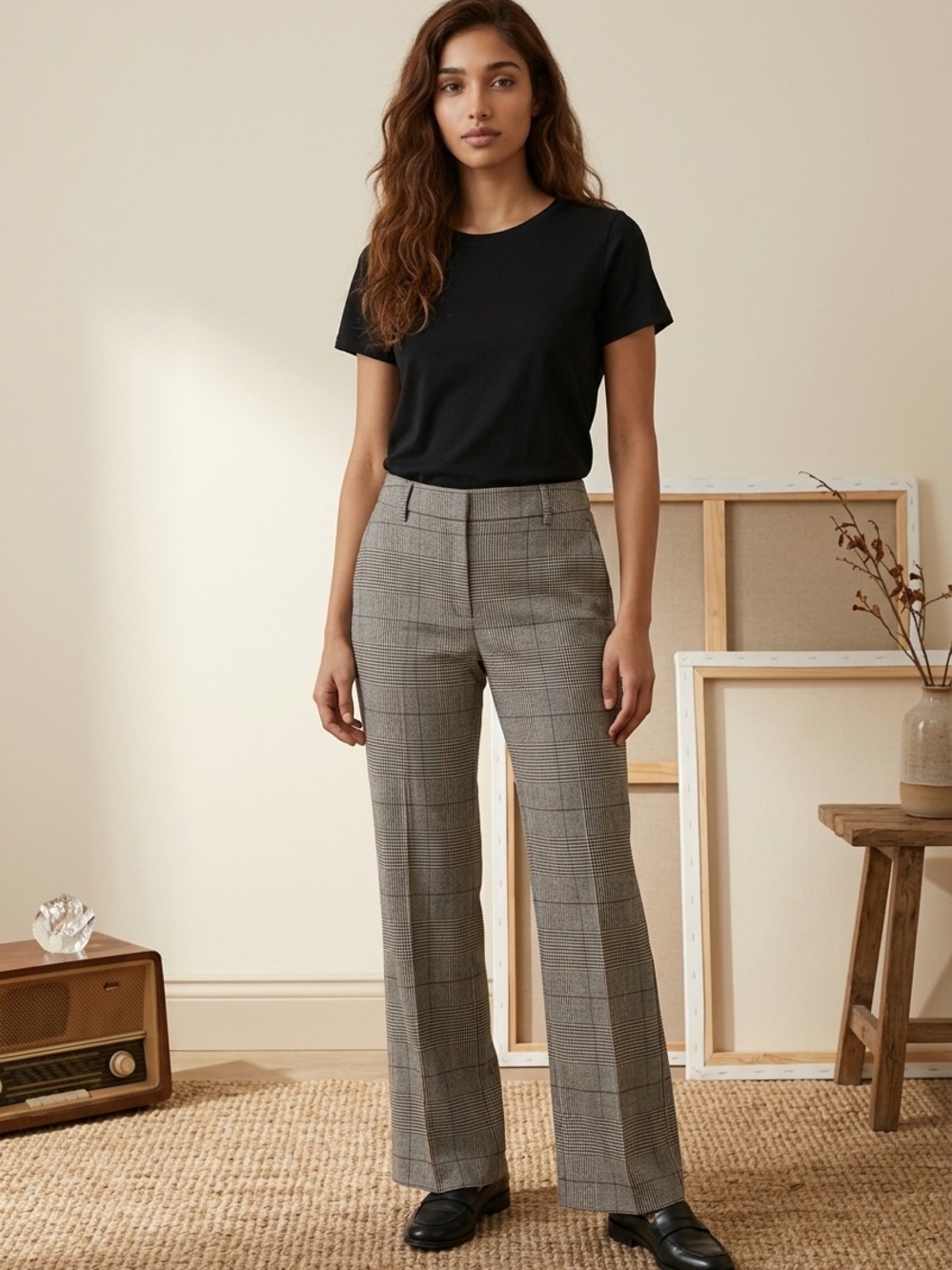 Ann Taylor Classic Grey Glen Plaid Wide-Leg Pants women’s size 10 Petite